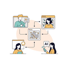Fototapeta premium AI Powered Communication Network Illustration Connecting People and Devices for Remote Collaboration and Digital Workflow Management