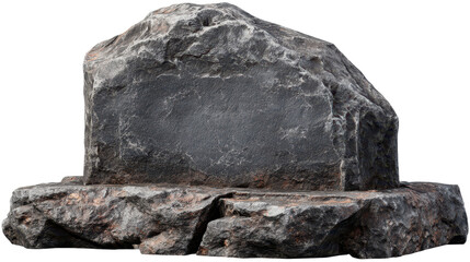 Large gray rock with a smooth side resting on the ground in an outdoor setting near grass