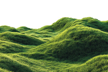 Grass-covered hills stretch across the horizon under clear sky in a natural landscape setting