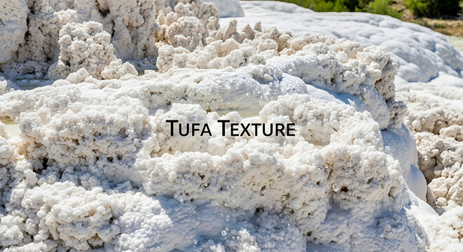 Closeup of white tufa texture formation with porous and rough surface natural geological rock  travertine limestone mineral deposit