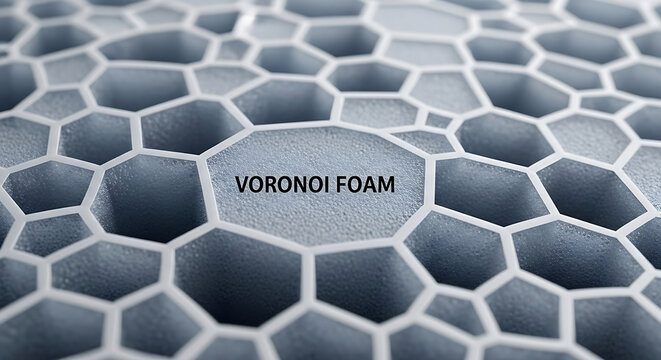 Closeup of a Voronoi foam texture with hexagonal cells and a metallic sheen  Voronoi foam pattern with a futuristic and industrial look