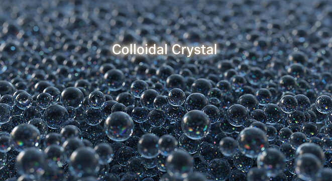 Closeup of shiny black colloidal crystal beads with rainbow reflections on surface