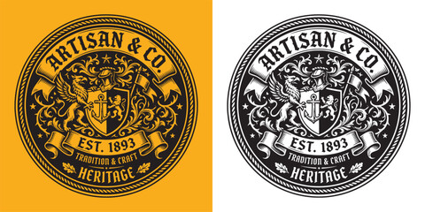 Artisan and Co Heritage Logo with Griffin and Anchor Shield © Hamdani