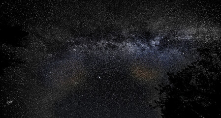 Fototapeta premium Night sky, cosmos or stars in universe, outer space or wallpaper with texture, astrology or cosmic research. Empty, dark and science for solar system, milky way and astronomy with stargazing