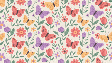 Naklejka premium Butterfly floral pattern vector