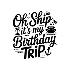 Nautical birthday graphic featuring a ship palm trees and celebratory text © tarek