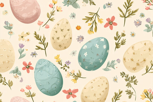 Easter Eggs with Flowers Seamless Pattern