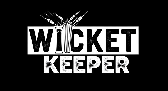 Wicket keeper logo in bold black and white color on solid background for sports branding