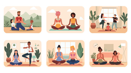 Fototapeta premium A serene illustration of a woman caring for a potted plant, evoking a sense of peacefulness and mindful living. Ideal for lifestyle blogs, wellness co