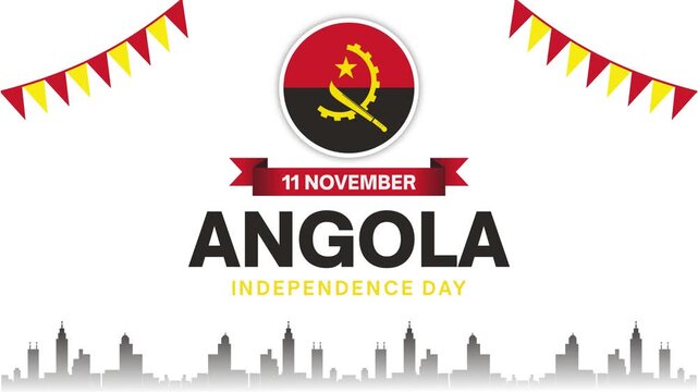 Angola Celebration Background with Gold Flag and City Skyline Animation