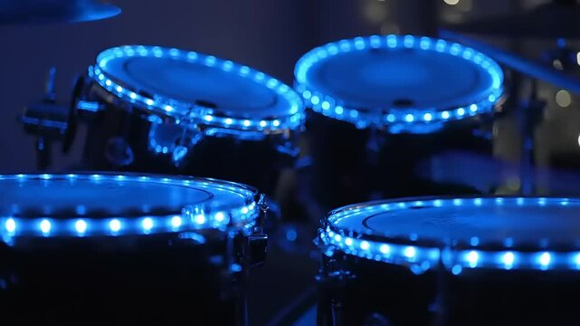Electronic Drum Kit with Blue LED Lights.