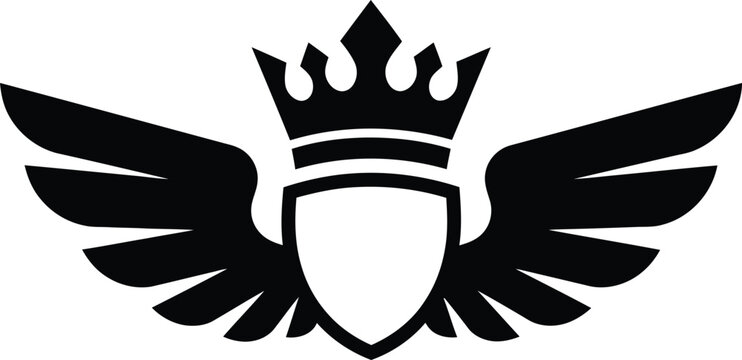 Vector art of a stylized shield with wings and a crown symbol