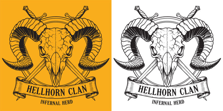 Ram Skull with Curved Horns and Crossed Daggers