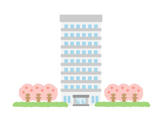 タワーマンション　高層ビル　桜　建物　イラスト © ayano