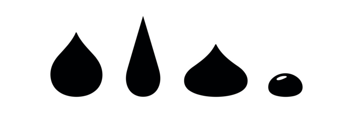 Water drop silhouette icon set. Liquid, droplet, rain, oil, tear, splash symbol. Black flat vector illustration.