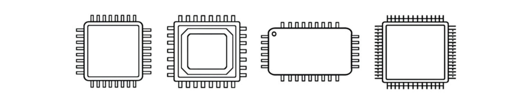 Series of microchip and processor package outlines with multiple pin configurations