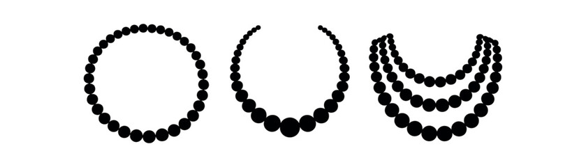Obraz premium Three beaded necklace silhouettes and outline variations in a single row