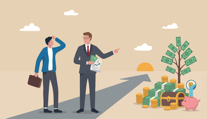 Fototapeta premium Money advice or financial advisor, investment consultant suggest wealth too management make profit from investing, income a savings concept, businessman advisor giving dollar money advice