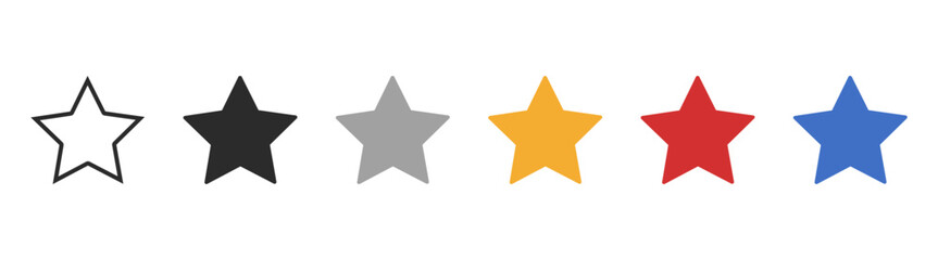 Obraz premium Star icon set, colored rating symbols, flat design shapes, simple interface elements, isolated vector collection on transparent background