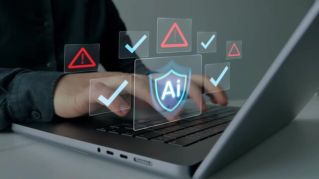 Technology Ai risk framework for secure automation,compliance,transparency and responsibility.	AI safety and governance concept showing monitoring, risk control, ethical validation in digital systems.