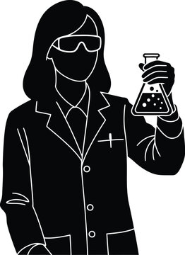 Female Scientist Holding Flask Silhouette Vector Illustration for Laboratory and STEM Concepts