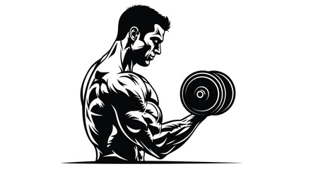 Obraz premium Muscular man vector illustration lifting a heavy dumbbell, showcasing strength and fitness for gym design.