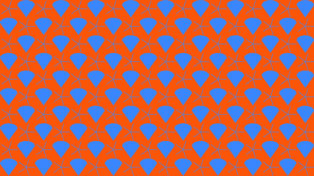 Blue Tulip Pattern on Orange Background