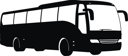 Black silhouette of a modern tour bus or passenger coach for travel and public transportation services isolated on a white background for vector design (25 words) © MstKhodeza