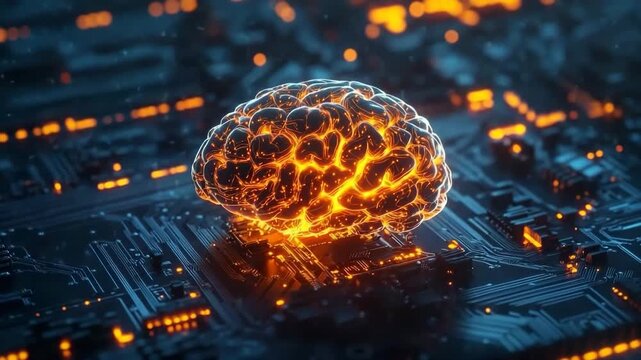 Innovative digital brain concept representing artificial intelligence on circuit board