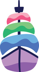 Colorful abstract sailing ship illustration with modern geometric shapes and vibrant pastel palette © Taslima