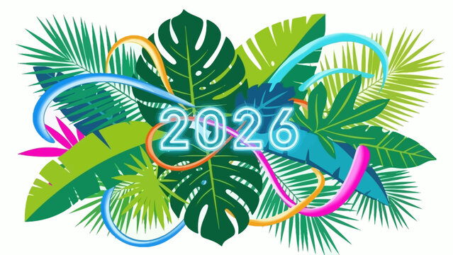 Tropical Leaves with 2026 Text Design.