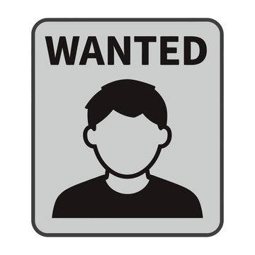 Vector wanted poster featuring a silhouette of a male suspect with short hair