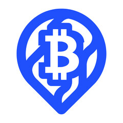 Obraz premium Blue vector icon with a stylized bitcoin symbol surrounded by flames