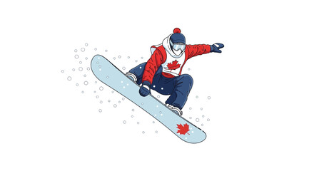 Canadian Snowboarder Performing Trick with Maple Leaf Emblem © Muhamad