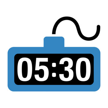 Blue vector clock timer displaying five minutes and thirty seconds