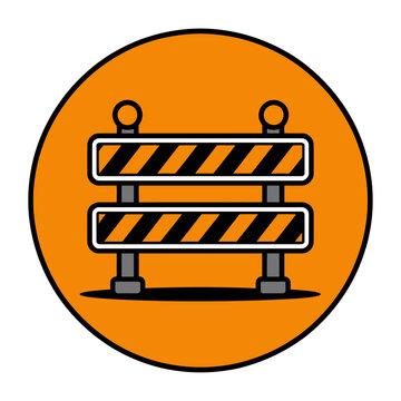Vector of a striped road barricade on an orange circle background