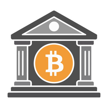 Vector of a bank building with a prominent bitcoin symbol on its facade
