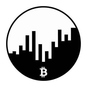 Vector design showcasing a bar graph and the bitcoin logo in a circular frame