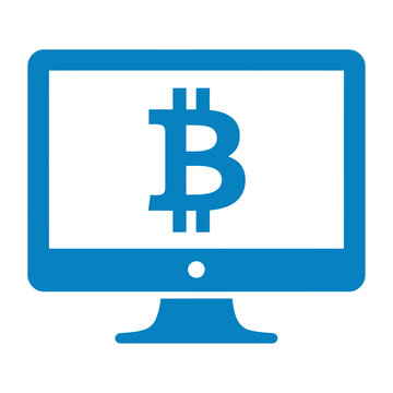Vector of a blue bitcoin symbol displayed on a computer monitor