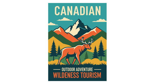 Canadian Wilderness Tourism & Outdoor Adventure Poster with Elk