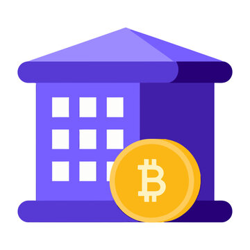 Vector of a bank building with a bitcoin coin in front