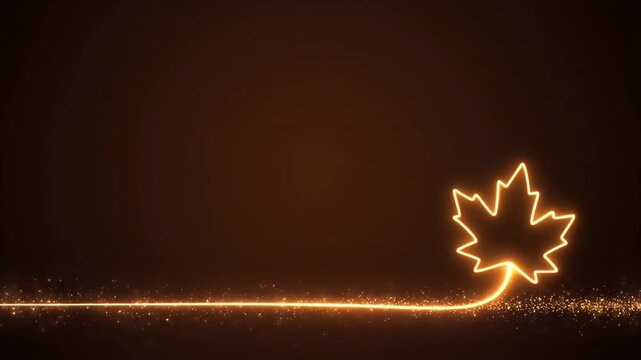 Glowing Maple Leaf Light Trail on Dark Road at Night with Motion Blur