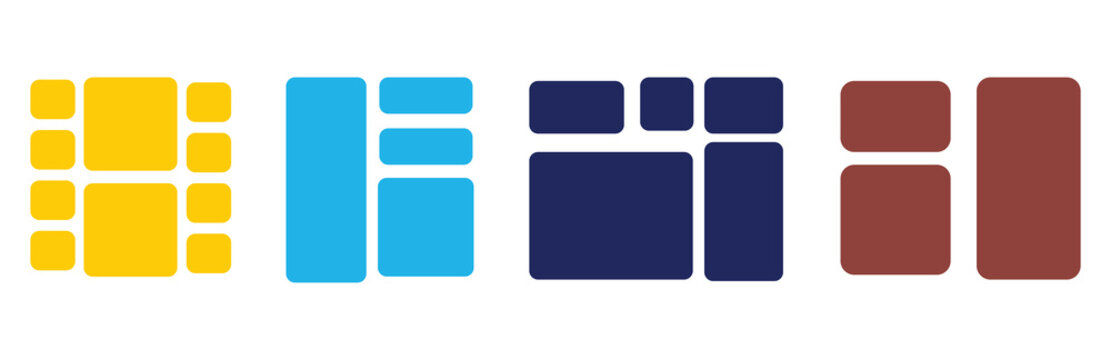 Bento style layout grid templates. bento box photo frame collage layout. Trendy playful template for web, grids, UI, Fluorized digital screen.