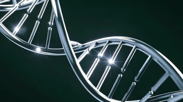 Closeup 3 d rendered d n a helix structure with glowing light effect on dark background