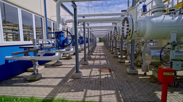 Industrial gas valves and piping at a gas pumping station