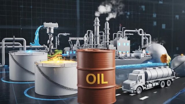 Comprehensive set of oil industry icon elements depicting exploration production processing transportation storage financial pricing aspects fuel energy global market resource graphic