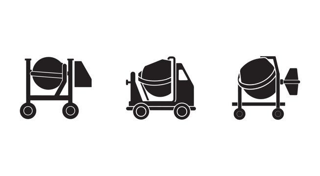 Cement mixers in various designs and positions for construction and building projects  industrial equipment for mixing concrete and cement