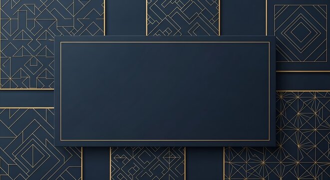 Dark blue rectangle with gold trim on patterned background for luxury branding