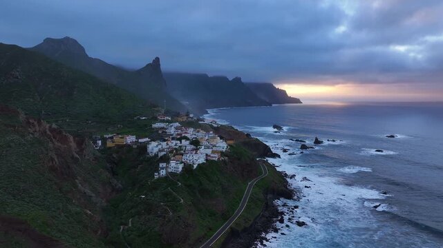 Almaciga village in Anaga Rural Park. Tenerife. Canary Islands. Aerial video.