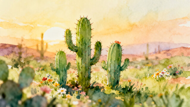 Enchanted Forest Watercolor Landscape - Misty Woodland with Radiant Sunbeams and Golden Light ,Dreamy Watercolor Woodland Scenery - Soft Pink and Purple Sunset Forest for Healing Decor